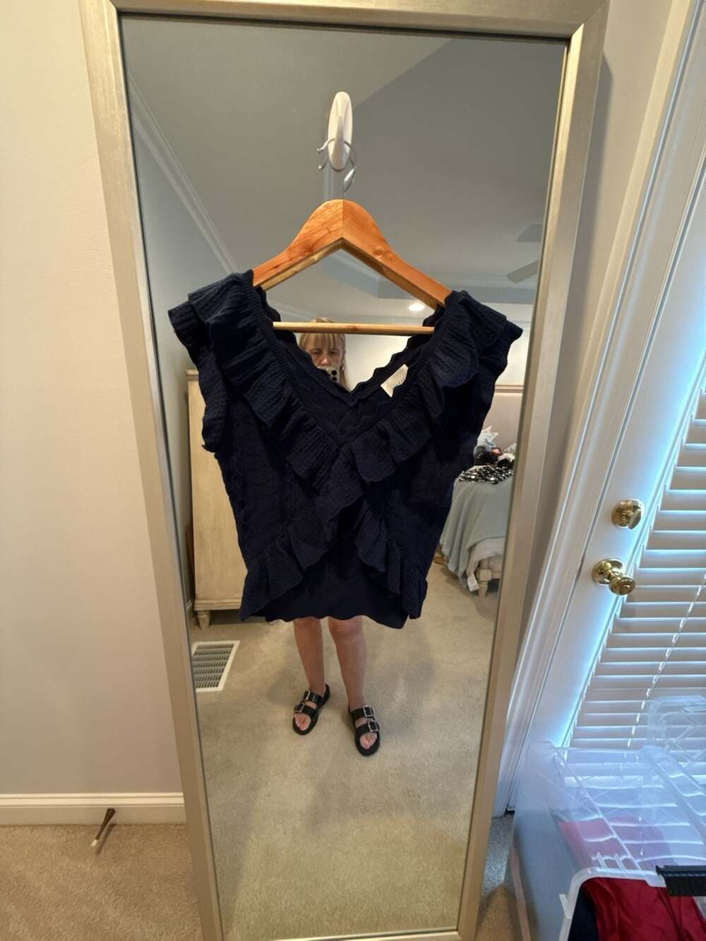 Sundays by WeareSundays Navy Ruffle V-Neck Top Size M
